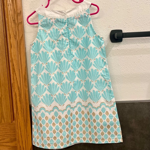 Gymboree Girls Teal Sea Shell Gold Glitter Accents Unlined Dress White Trim Sz 5 - Picture 3 of 6